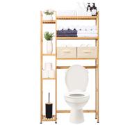 Yorbay Étagère WC avec 2 paniers, réglable à 3 niveaux, avec repose-pieds imperméables, multifonctionnelle, peu encombrante, montage facile (naturel)