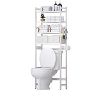 Yorbay Étagère WC Étagère de Rangement au-Dessus des Toilettes Étagère de Toilettes 4 Niveau avec 2 Paniers Porte-Papier et 4 Crochets pour Salle de Bain (Blanc)