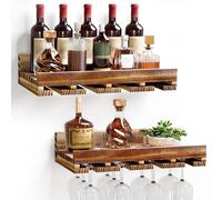 Yorbay Lot de 2 casiers à vin muraux en Bois : Bar Mural Vintage en Bois de Palette flammé avec Support pour Verres à vin et Verres à vin - Porte-Bouteilles de vin Mural pour Salon, Bar, Cuisine