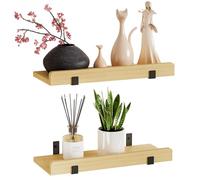 Yorbay Lot de 2 étagères murales en bois : 40 cm, pour cadres photo et décorations, pots à épices - Étagère flottante pour salon, chambre à coucher, salle de bain, bureau - Beige