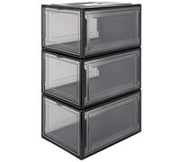 Yorbay Lot de 3 Boîtes à Chaussures avec Couvercle Transparent, Boîte de Rangement Noir pour Chaussures, Outils de Couture, Petite Boîte de Rangement, 37 x 26 x 20 cm