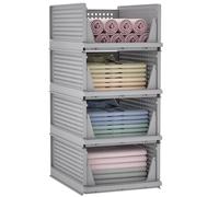 Yorbay Lot de 4 Organiseurs de tiroirs, Organiseurs de T-Shirt, Rangement de Vêtements armoire, Documents de Bureau, en Plastique (Gris 43x33x19cm, Lot de 4)
