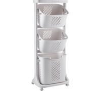 Yorbay Panier à linge à roulettes Trieur à linge à 4 étages, 3 paniers de rangement 109x33x44 cm Charge maximale 15KG, Beige