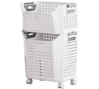 Yorbay Panier à linge Chariot à linge avec roulettes, 2 paniers empilables en PP, collecteur de linge pour salle de bain & buanderie