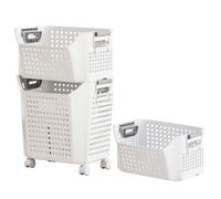 Yorbay Panier à linge Chariot à linge avec roulettes, 3 paniers empilables en PP, collecteur de linge pour salle de bain & buanderie
