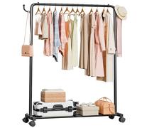 Yorbay Portant à Vêtements à Hauteur Réglable avec Roulettes: Porte-Manteau en Métal avec Étagère à Bagages - Porte-Vêtements Solide pour Chambre Buanderie et Magasin (Largeur 117 cm)