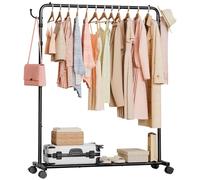 Yorbay Portant à Vêtements à Hauteur Réglable avec Roulettes: Porte-Manteau en Métal avec Étagère à Bagages - Porte-Vêtements Solide pour Chambre Buanderie et Magasin (117,5 cm)