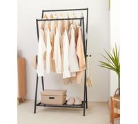 Yorbay Porte-manteau en bambou Porte-manteau à deux barres, porte-manteau portable avec support en tissu Oxford en dessous