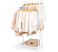 Yorbay Porte-manteau en bambou Porte-manteau à deux barres, porte-manteau portable avec support en tissu Oxford en dessous