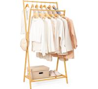 Yorbay Porte-manteau en bambou Porte-manteau à deux barres, porte-manteau portable avec support en tissu Oxford en dessous