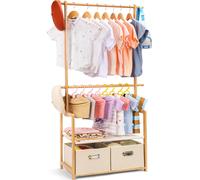 Yorbay Porte-manteau pour enfants en bambou pour chambre d'enfant et chambre à coucher Porte-manteau pour enfants avec boîtes 74 x 35 x 140cm