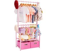 Yorbay Porte-manteau pour enfants en bambou pour chambre d'enfant et chambre à coucher Porte-manteau pour enfants avec boîtes 74 x 35 x 140cm rose