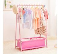 Yorbay Porte-vêtements pour enfants avec boîte de rangement, porte-habits, porte-vêtements pour enfants avec tringles de suspension, petit et pliable, en bambou