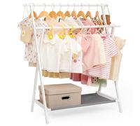 Yorbay Porte-vêtements pour enfants avec Étagère de rangement, porte-habits, porte-vêtements pour enfants avec tringles de suspension, petit et pliable, en bambou (Blanc)