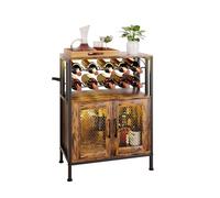 Yorbay Rangement à Vin avec Éclairage LED: pour 10 Bouteilles et 6 Verres | Meuble Bar Industriel avec Porte Grillagée et Anti-Basculement - peut servir de Bar à Café pour Cuisine Salle à Manger