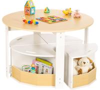 YORBAY Salon pour enfants avec espace de rangement, table d'enfant avec 4 chaises, table ronde(couleur bois)