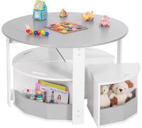 YORBAY Salon pour enfants avec espace de rangement, table d'enfant avec 4 chaises, table ronde(Gris)