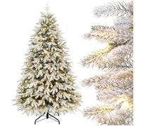 YORBAY Sapin de Noël Artificiel 180cm Lumineux LED avec Neige Blanche épaisse, Sapin Artificiel pour Décoration Noël avec Support