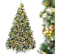 Yorbay Sapin de Noël artificiel 210cm avec éclairage blanc neige Sapin à LED pour décoration de Noël