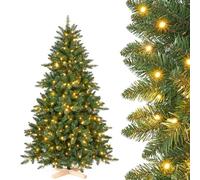 Yorbay Sapin de Noël artificiel avec éclairage LED : PVC artificiel avec support en bois pour décoration de Noël, idéal pour une ambiance festive (180 cm)