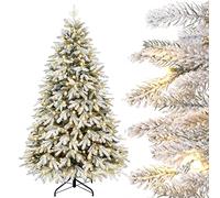 Yorbay Sapin de Noël artificiel 150/180/210cm Sapin de Noël artificiel avec éclairage Blanc Flocons de neige LED Sapin de Noël pour décoration de Noël