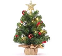 Yorbay Sapin de Noël Artificiel mini, 40 cm Petit Sapin de Noël de Table LED 2.8m Guirlandes Lumineuses, 10 Boules de Noel et