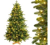 Yorbay Sapin de Noël artificiel Sapin de Nordmann avec éclairage LED Sapin avec support en bois pour décoration de Noël, en PE et PVC, réutilisable (210cm)