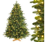 Yorbay Sapin de Noël artificiel Sapin de Nordmann avec éclairage LED Sapin avec support en bois pour décoration de Noël, en PE et PVC, réutilisable (180cm)