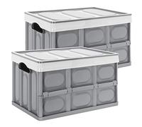 Yorbay Set de 2 Boîtes de Rangement Pliable avec Couvercle Caisse Pliable, Boîte Rangement pour Vêtement, Décoration, Jouets, Magazine, Petit Trucs, Accesoires, Réutilisable (48L, Gris)