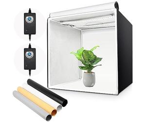 Yorbay Studio Photo 60x60x60cm Tente Portable Pliable avec 2 LED Bandes Lumière du Jour 5500k - 4 Fonds (Blanc Chaud/Noir/Blanc Pur/Gris) - Tente de Shooting avec Sac de Transport