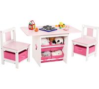 Yorbay table d'enfant avec 2 chaises, table d'enfant avec espace de rangement, 3 pièces, table d'enfant, table de dessin pour chambre d'enfant rose + blanc