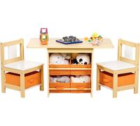 Yorbay table d'enfant avec 2 chaises, table d'enfant avec espace de rangement, ensemble de 3 pièces, table de peinture pour chambre d'enfant,orange +couleur bois +blanc