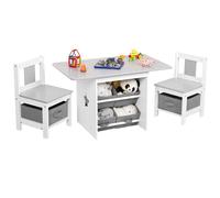 Yorbay Table Enfant avec 2 chaises, Chaise Enfant avec Espace de Rangement, Table de Peinture pour Chambre d'enfant, Salle de Jeux, Maternelle, Meubles pour Enfants (Gris)