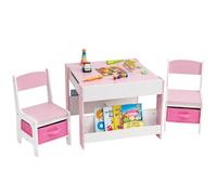 Yorbay Table pour Enfant avec 2 Chaises - Meubles en Bois avec Espace de Rangement et Étagères à Livres - Table de Coloriage 3 en 1, d'Activités et de Jeu pour Chambre