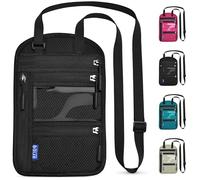 Yordawn Pochette Tour de Cou Voyage Bloqueur RFID Sac de Passeport pour Femme Homme Imperméable Porte-Passeport avec Bandoulière Réglable pour Cartes Éléphone (Noir Foncé)