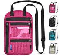 Yordawn Pochette Tour de Cou Voyage Bloqueur RFID Sac de Passeport pour Femme Homme Imperméable Porte-Passeport avec Bandoulière Réglable pour Cartes Éléphone (Rose Rouge)