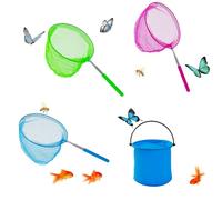 YORFULL Épuisette Enfants, Epuisette Télescopique pour Enfants, Ensemble de 4 Pièces Comprenant 3 Filets à Papillons et 1 Seau Pliable, Filet de pêche pour Enfants pour Attraper des Insectes, Pêcher