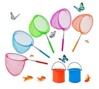 YORFULL Épuisette Enfants, Epuisette Télescopique pour Enfants, Ensemble de 7 Pièces Comprenant 5 Filets à Papillons et 2 Seau Pliable, Filet de pêche pour Enfants pour Attraper des Insectes, Pêcher