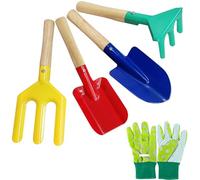 YORFULL Kit Jardinage Enfant, Outils Jardinage Enfant de 5 Pièces avec Houe, Bêche de Jardin, Gants, Râteau et Pelle, Outils de Jardinage pour Enfants avec Poignées en Bois Robustes