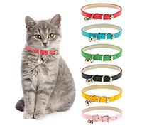 Yorgewd Lot de 6 colliers en cuir pour chat avec clochette amovible et boucle en métal durable et doux et réglables pour chats chiots chiens de petite et moyenne taille