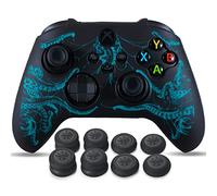 YoRHa 1 x Skin en silicone sculpté au laser pour manette Xbox Series S/X (vert thulhu) avec 8 poignées de pouce professionnelles