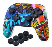 YoRHa Coque de protection en silicone avec impression par transfert studded - Uniquement pour manette officielle Switch Pro x 1 (graffiti comique) - Avec embouts Pro - 8 poignées de pouce