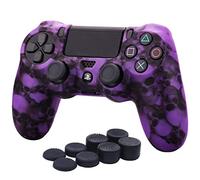 YoRHa Coque en Silicone Motif tête de Mort pour Manette Sony PS4/slim/Pro Dualshock 4 (Violet) avec 8 poignées de Pouce Pro