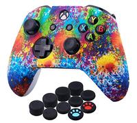 YoRHa D'impression Silicone Housse Silicone Couverture Skin Peau Coques Cas pour Xbox One S/X Manette x 1 (Éclaboussures de peinture) avec Thumb Grip x 10