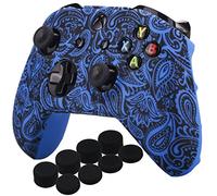 YoRHa d'impression Silicone Housse Silicone Couverture Skin Peau Coques Cas pour Xbox One S/X Manette x 1 (Fleurs&Bleu) avec Capuchon de Joystick Poignées Pro Thumb Grip x 8