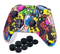 YoRHa d'impression Silicone Housse Silicone Couverture Skin Peau Coques Cas pour Xbox One S/X Manette x 1 (Crâne Comique) avec Capuchon de Joystick Poignées Pro Thumb Grip x 8