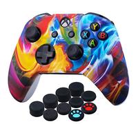 YoRHa d'impression Silicone Housse Silicone Couverture Skin Peau Coques Cas pour Xbox One S/X Manette x 1 (Ruisseau Coloré) avec Thumb Grip x 10