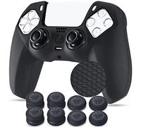 YoRHa Grip Texture Silicone Peau Coques Skin pour Manette PS5 Dualsense x 1 (Le Noir) avec Pro Thumb Grips Prises de Pouce x 8