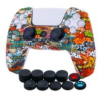 YoRHa Housse Coques Autocollants en Impression Silicone épaissi Skin Cover pour PS5 Dualsense Manette (Graffiti de crâne) x 1 avec Prises de Pouce x 10