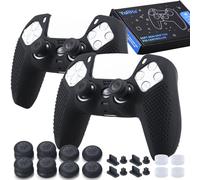 YoRHa Lot de 2 coques de protection en silicone pour manette PS5 avec 8 poignées pour les pouces, 8 bouchons et 4 protections anti-chocs Noir